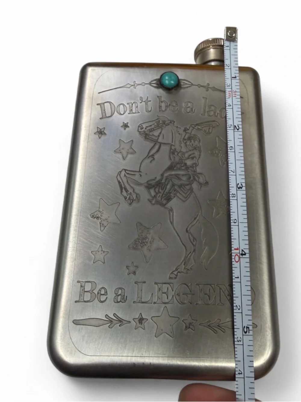 Stainless Steel 'Don't Be a Lady' Turquoise Accent Hip Flask